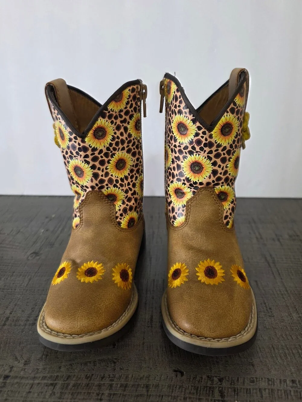 Kids Sunflower Pattern Brown Western Boots